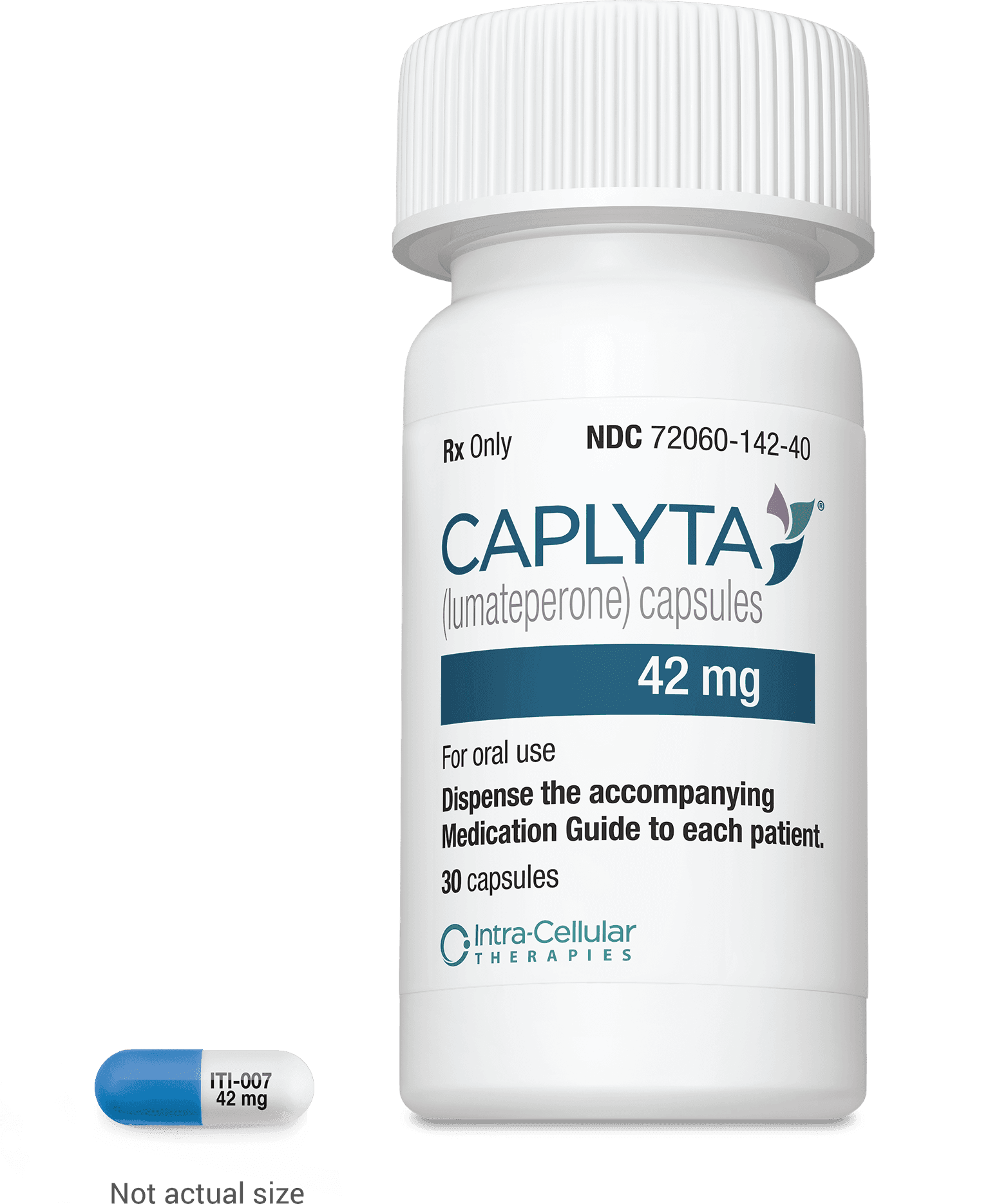 CAPLYTA® (lumateperone) capsules 42 mg product packaging and pill